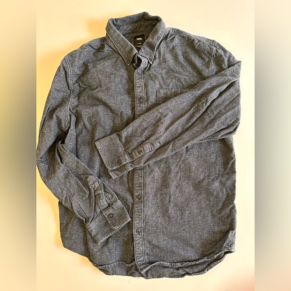 Vans Men’s Classic Fit Long Sleeve Dark Grey Flannel Button Down Size XL